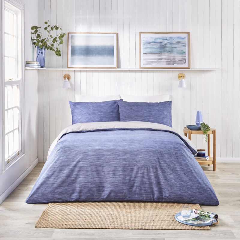 Bethan Polyester Striped Duvet Cover Set with Pillowcases Included, Kingsize - 2 Standard Pillowcases, Navy/Grey