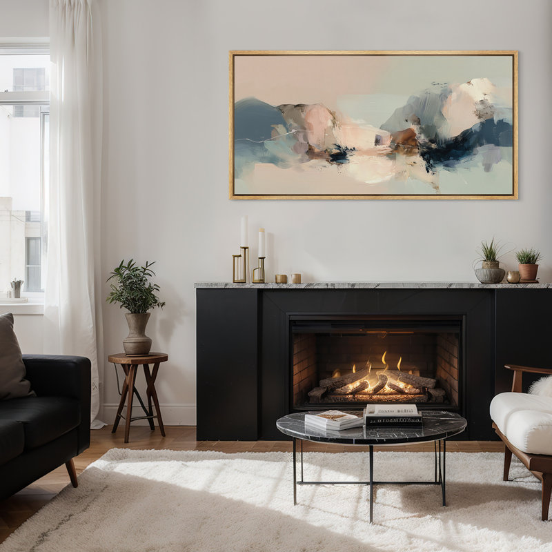 Doux nuages abstraits dans des tons de rosé et bleus neutres - grand art mural sur toile encadrée, Naturel