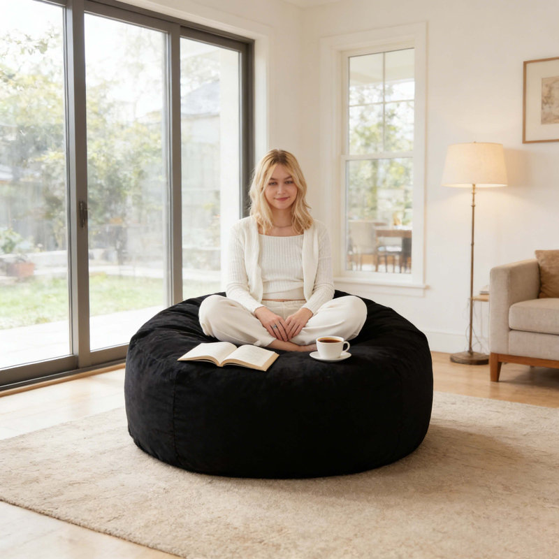 4FT bean bag chair, memory foam filling, adult and teen bean bag chair, soft sofa with removable flannel cover, round sofa for living room, bedroom, college dorm.