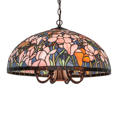 Luminaire suspendu en forme de dôme unique à 9 lumières Tiffany Magnolia