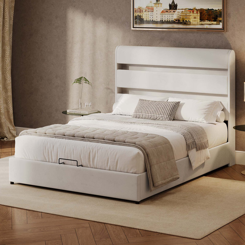 Lit plateforme avec rangement Nishaad, Complète, Beige