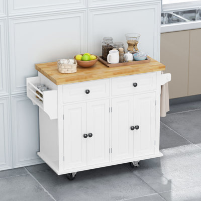 Alyxandra Kitchen Island On Wheels, Rolling Cart With wood Top, Spice Rack, Towel Rack And Drawers, sland,coffee cart,rolling kitchen island