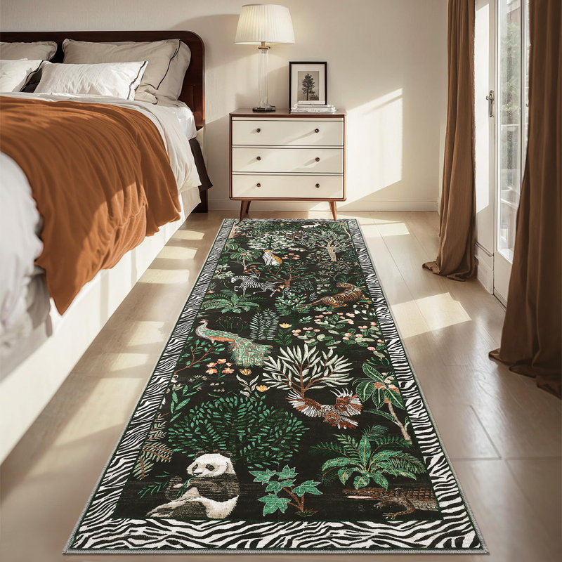 Tapis de salon pour animaux lavable Jungle, Tapis de couloir 2 pi x 6 pi, Noir