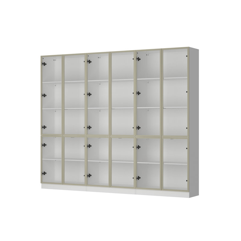 Bibliothèque à 78 niveaux H 78,7 po x l 94,5 po avec portes en verre et lumière DEL, Blanc