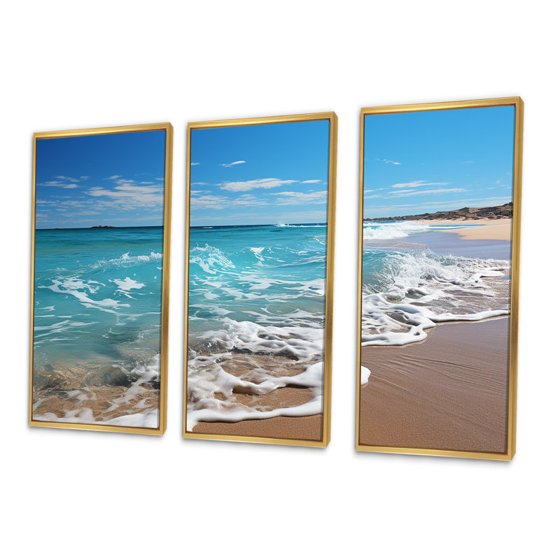 «Oceanic Beach Harmony I» - ensemble de reproductions d'art mural côtier, H 28 po x l 36 po x P 1 po, Cadre flottant doré