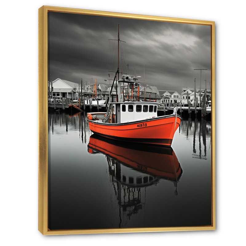 Port Port Silhouette I - décoration murale nautique et plage, H 32 po x l 24 po x P 1 po, Cadre flottant doré