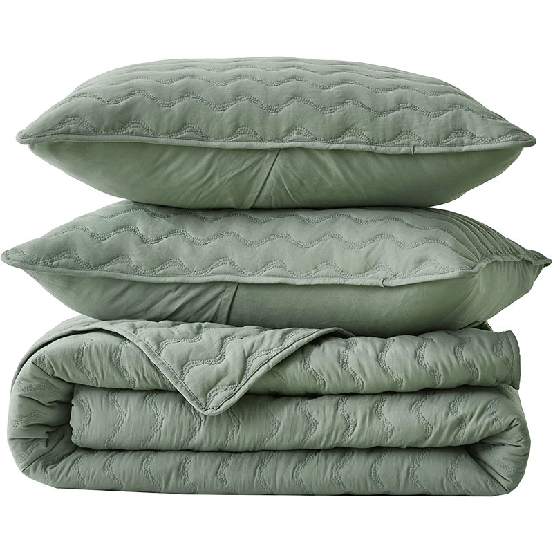 Destiny 3-Piece Washed Microfiber Quilt Set, King Quilt + 2 King Shams, Sage