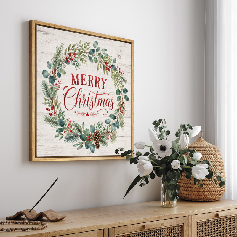 Illustration de couronne de Noël rustique, photos de salle à manger, impression sur toile encadrée, Cadre naturel