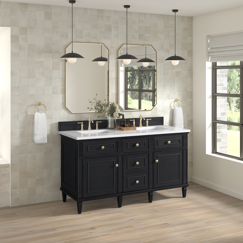 Lorelai 60'' W Double Vanity, Black Onyx, White Zeus, 8" Widespread