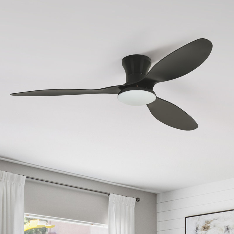Ventilateur de plafond à profil bas 52 po avec lumières DEL et télécommande Karlena (ensemble de 2), Noir, Noir