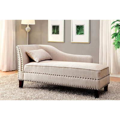 Banc moderne en tissu beige, détails cloutés, coussin dans l'emballage, 58,82 lb, style transitionnel, pour le linge de lit