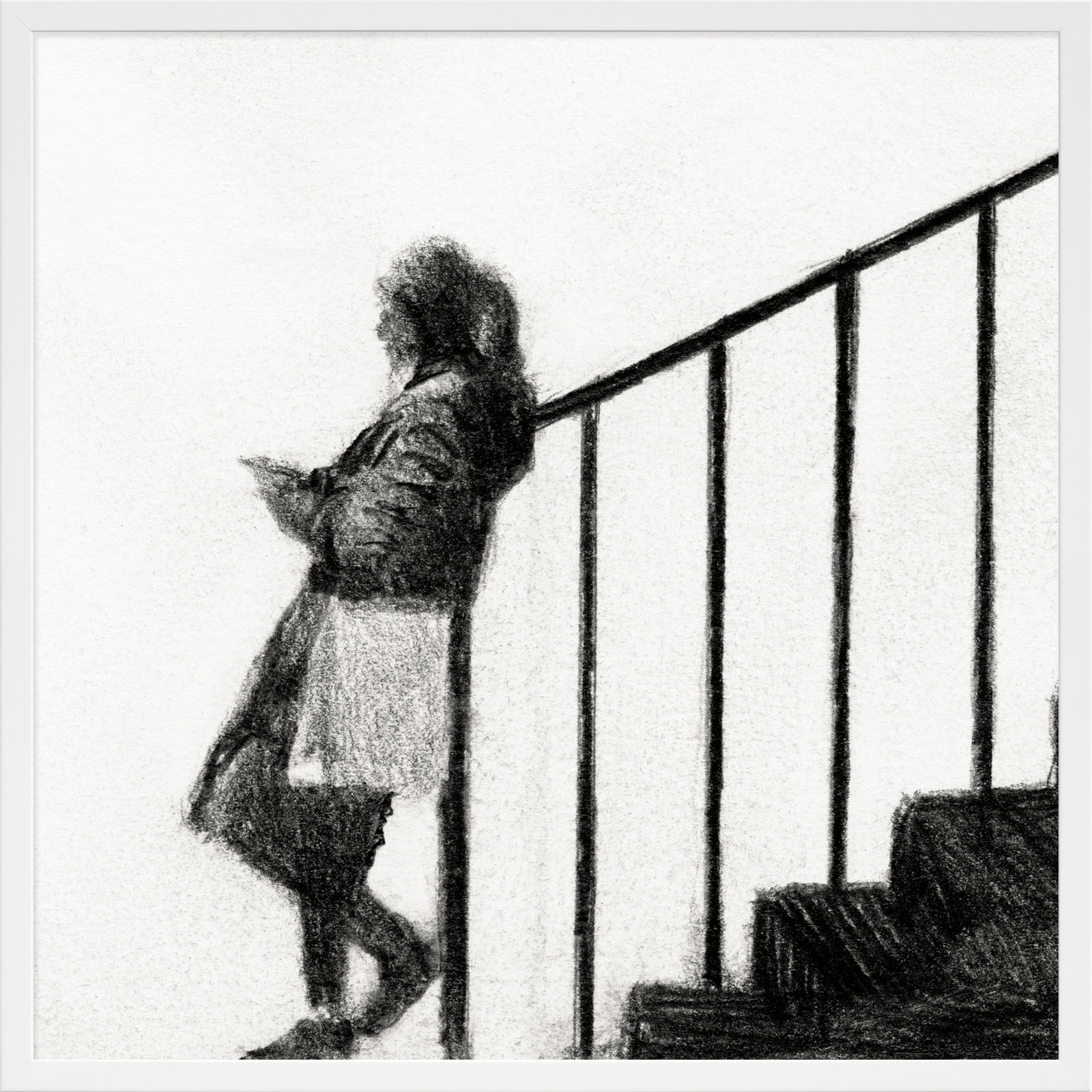 Waiting by Simon Schneiderman, 24" H x 24" W x 1.25" D, White Wood