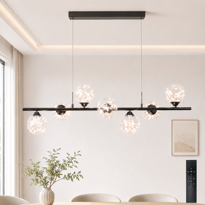 Nese 7 - Light LED Dimmable Kitchen Island Linear Pendant, Black