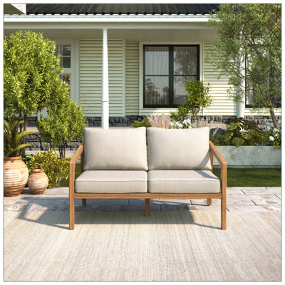 Westin Outdoor Acacia Wood Loveseat With Comfortable Cushions And Durable Design, Perfect For Modern And Traditional Patios