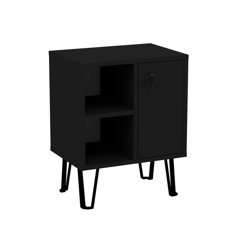Niland 50cm W Particle Board Bedside Table, Black
