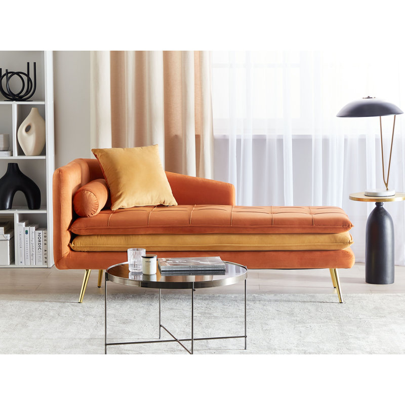 Lisco Velvet Chaise Lounge, Orange