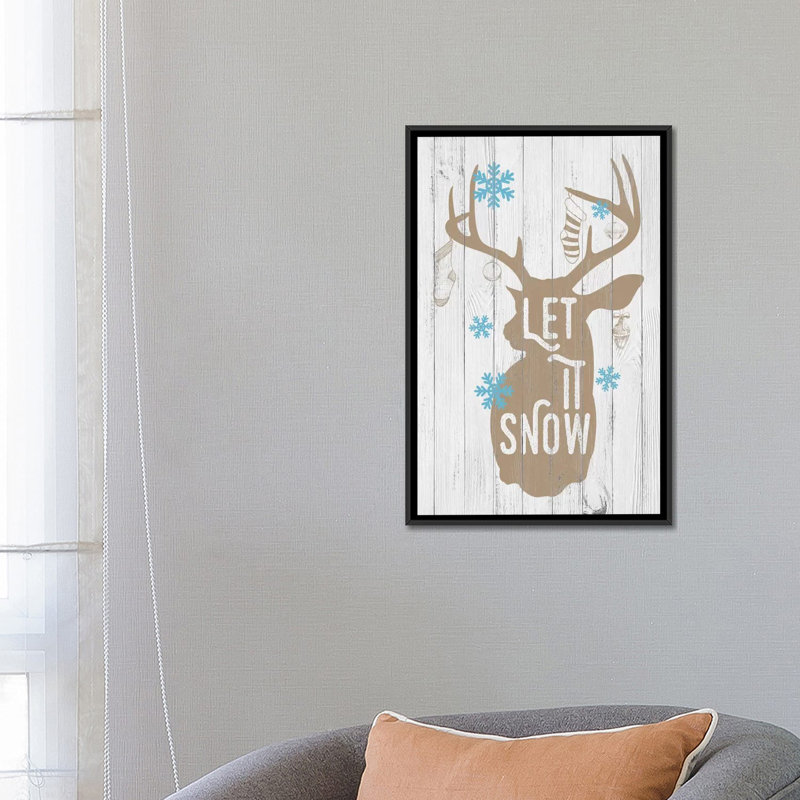 « let it snow », art textuel sur toile tendue, H 26 po x l 18 po x P 1,5 po, Toile encadrée noire, Pas de tapis