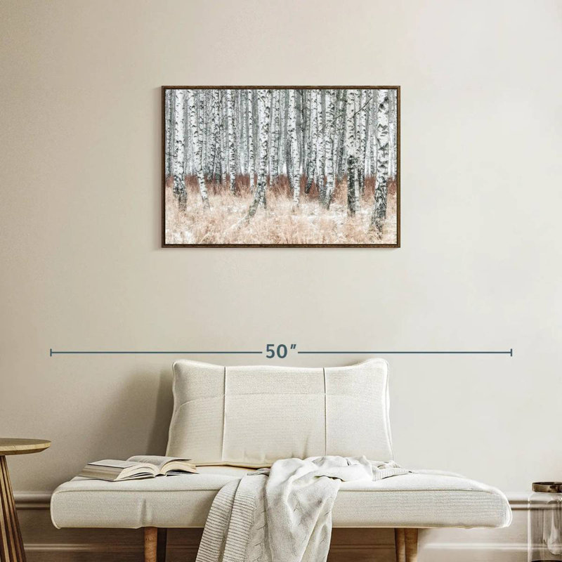 Hiver, forêt de bouleaux, Cadre flottant noyer, 31 po x 21 po