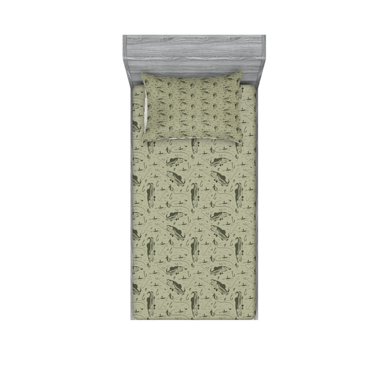 Drap-housse de pêche Ambesonne, Ensemble de draps pour lit simple + 3 pièces supp