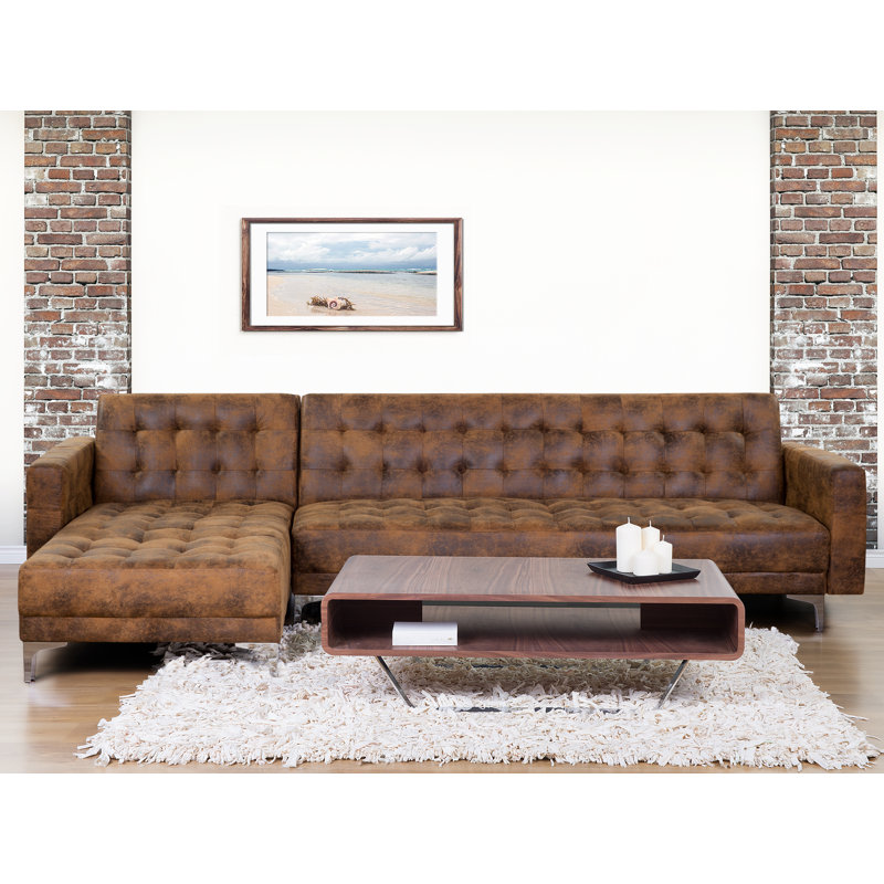 Delia 4 Seater Faux Leather Sofa Bed, Brown