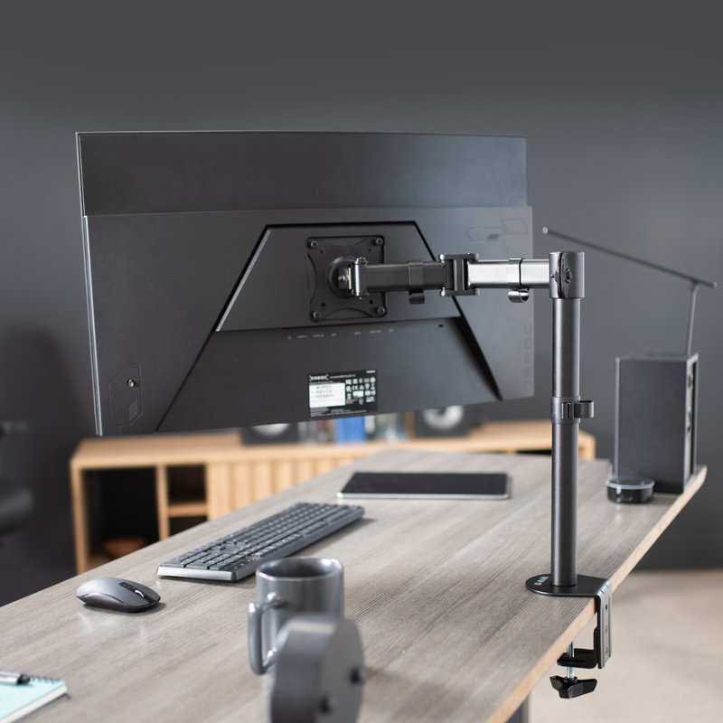 Black Adjustable Single Monitor Desk Mount with Cable Management