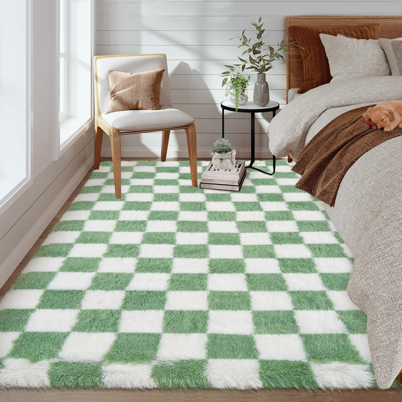 Soft Fluffy Large Rugs for Living Room Shaggy Area Rug Non Slip Modern Checkered Luxury Shag Plush Carpet for Kids Room Bedroom Dorm Home Decor