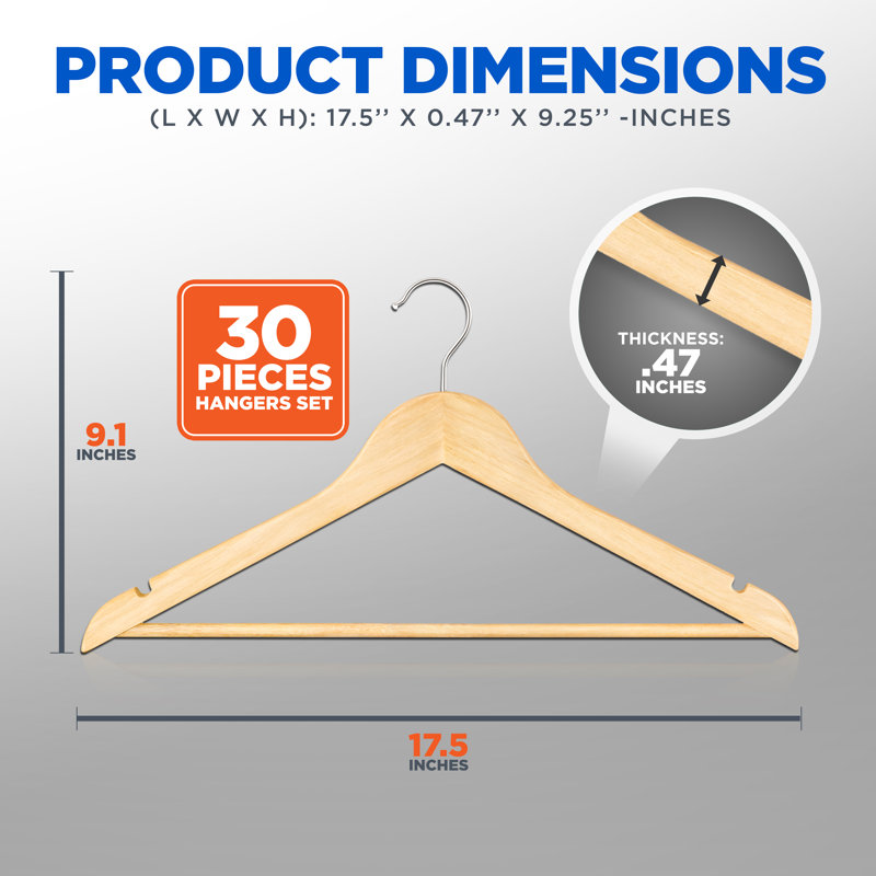 Non-Slip Standard Hanger, 30, Light Brown