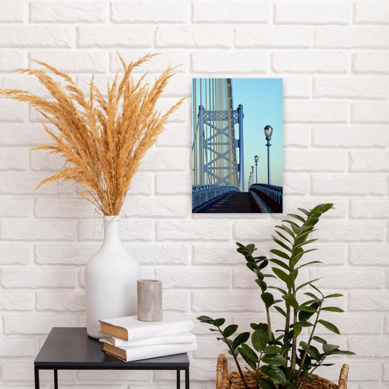 EMPTY WALKWAY ON BENJAMIN FRANKLIN BRIDGE BUILT IN 1923 OVER DELAWARE RIVER PHILADELPHIA PENNSYLVANIA USA 1 Piece Wrapped Canvas Wall Art