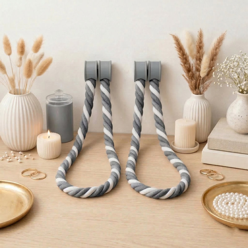 Embrasse de rideaux en corde tressée magnétique Savoia - conception tissée durable pour une utilisation facile, Gris