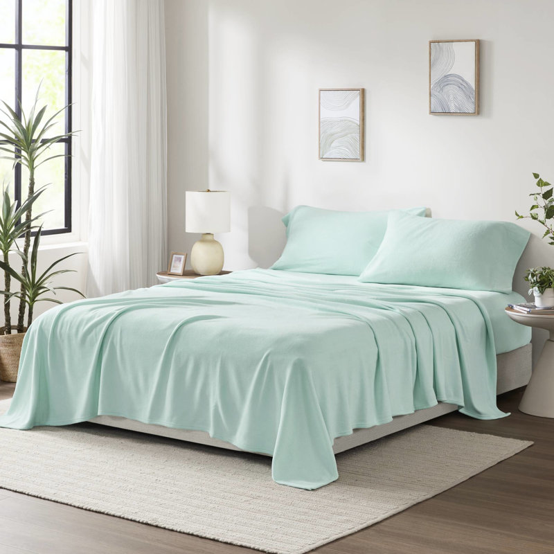 Ensemble de 4 très grands draps, 100% molleton, ultra doux et confortable, boulochage, lavable à la machine, comprend un drap plat et 2 taies d'oreiller