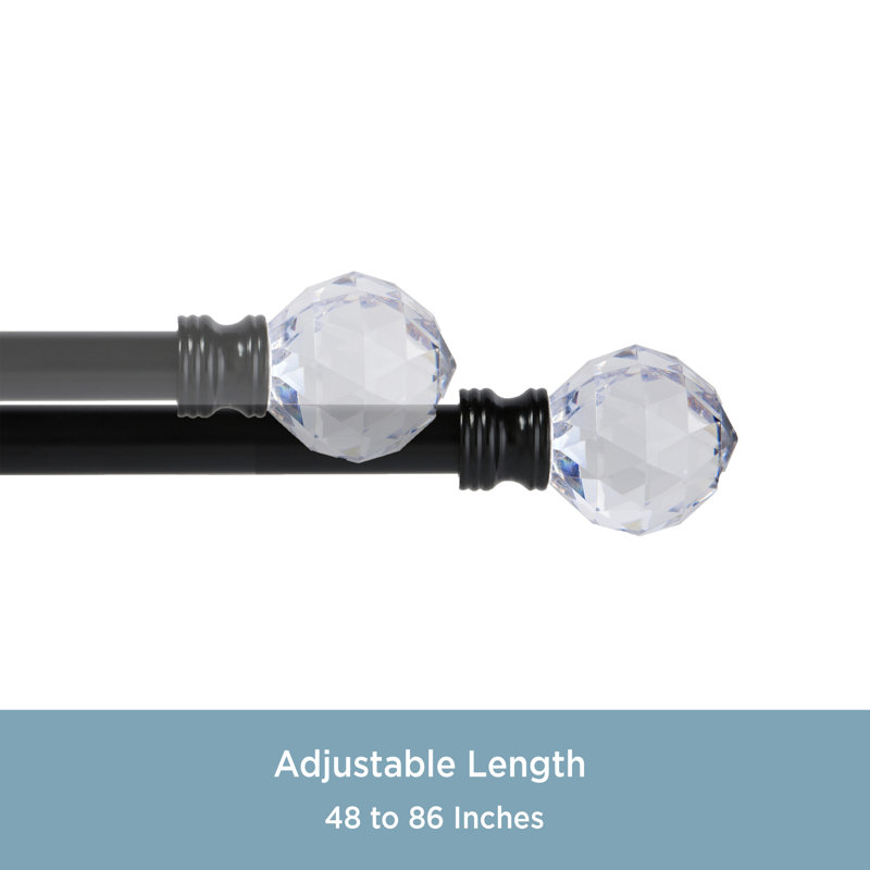 Matte Black Adjustable Curtain Rod with Faceted Acrylic Finials