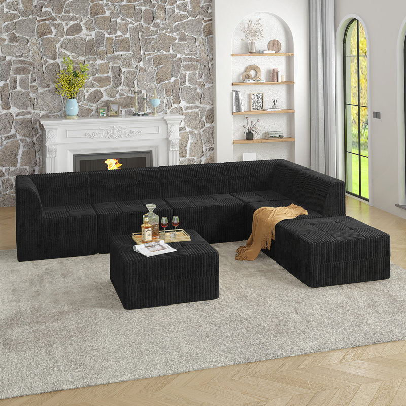 Canapé modulaire en forme de L: canapé en velours côtelé minimaliste et compressé, Noir