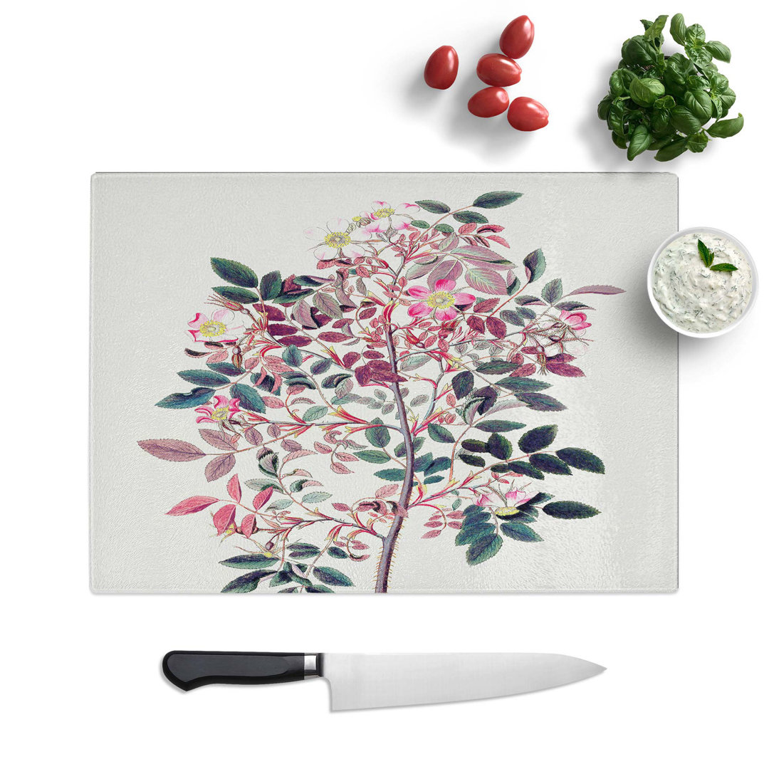 Tempered Glass Redleaf Rose Flowers Illustration Chopping Board