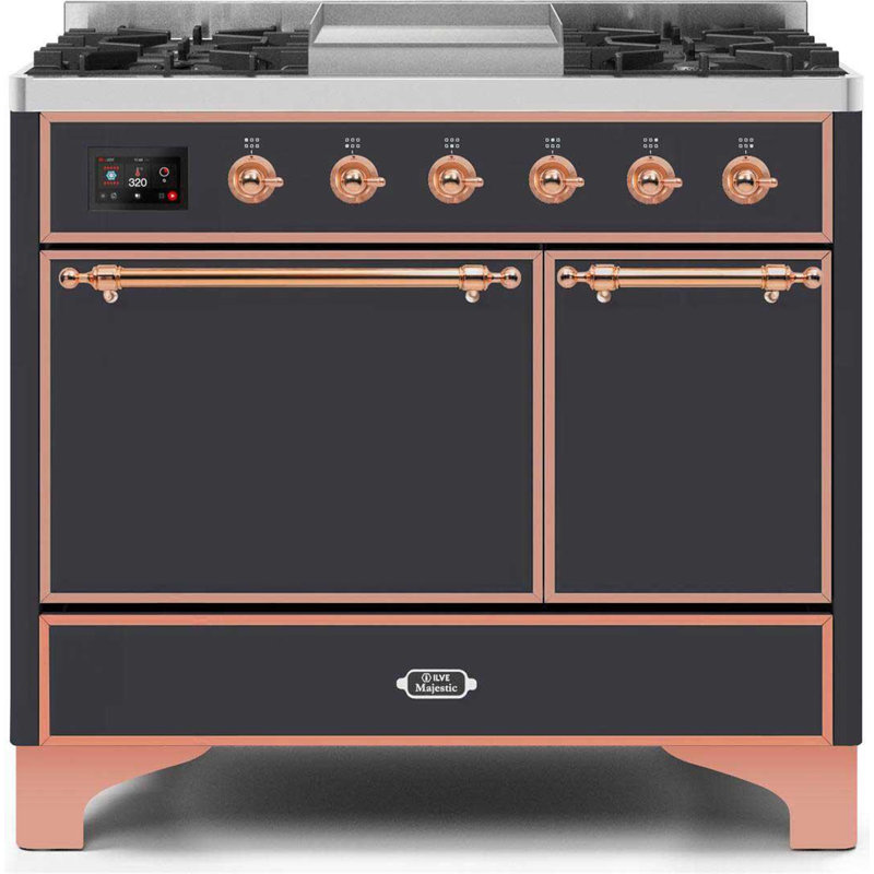 Cuisinière à double carburant ILVE Majestic II 40 po, Gaz naturel, Graphite mat / cuivre