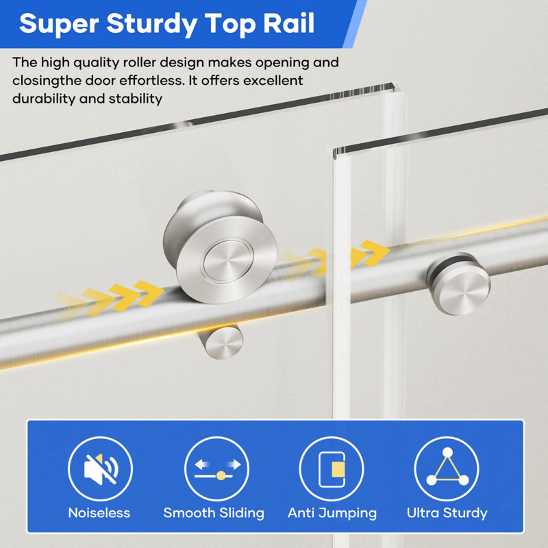 74" H Single Sliding Frameless Shower Door 8Mm Thickened Tempered Glass Stainless Steel Hardware Brushed Nickel Lym-01