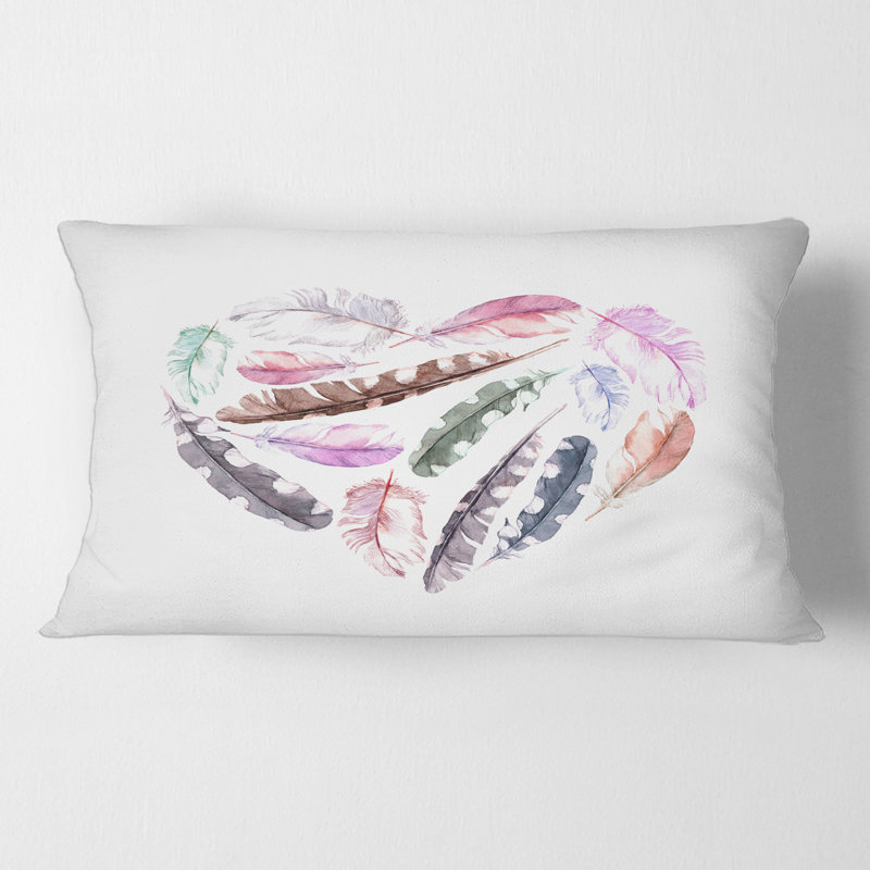 Heart with Bird Feathers Rectangular Pillow Cover & Insert