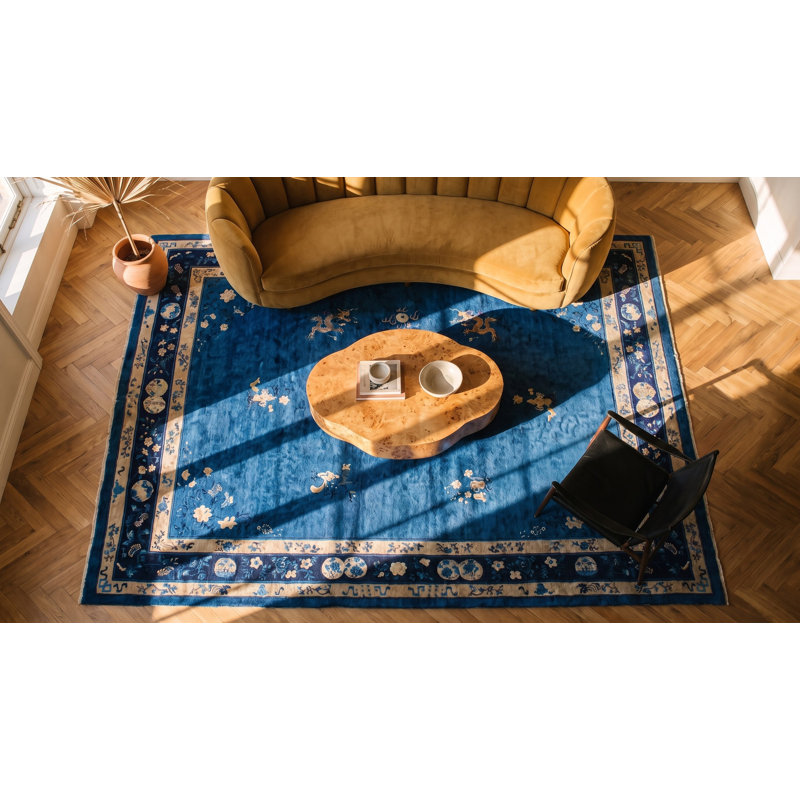 Antique Peking Chinese Floral Hooked Rug