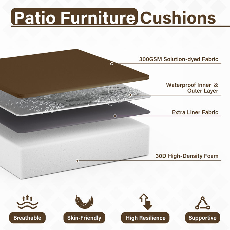 Coussins de siège d'extérieur (ensemble de 2), Chocolat, L 24 po x P 24 po, 5 pouces