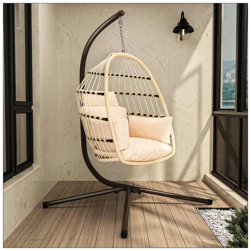 Balancelle suspendue pliable pour patio avec support, Naturel / naturel