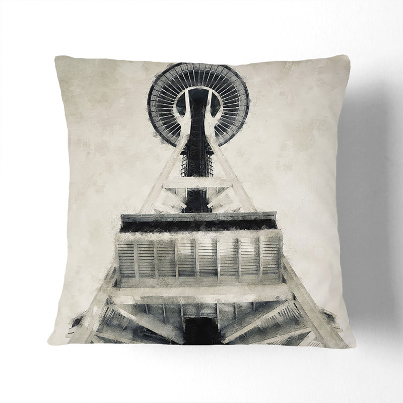 The Space Needle in Seattle Scatter Cushion with Filling, 55cm H x 55cm W x 20cm D, Stone