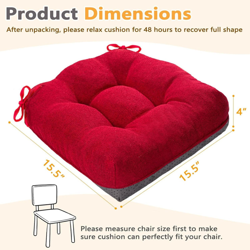 Dining Chair Cushions Set Of 4 Memory Foam 15.5 Inch Red