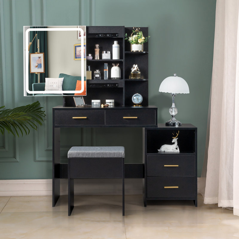 Mashdots Makeup Vanity with Lighting Mirror Cabinet, Black