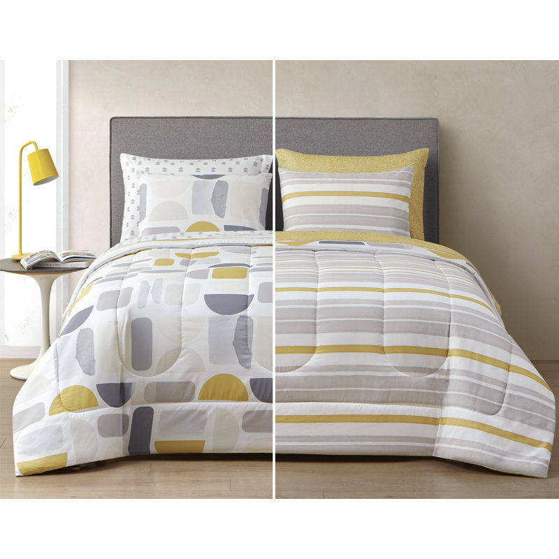 Kaiser 7 Piece Mix & Match Bedding Set, Queen Comforter + 6 Additional Pieces, Gray/Yellow