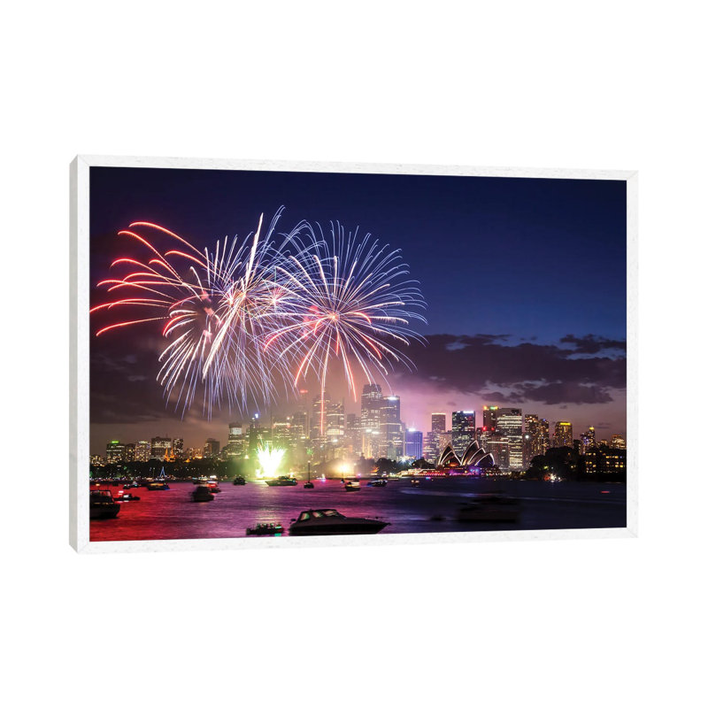 Sydney Fireworks I by Matteo Colombo - Gallery-Wrapped Canvas Giclée on Canvas, 66.04 cm H x 45.72 cm W, White Framed
