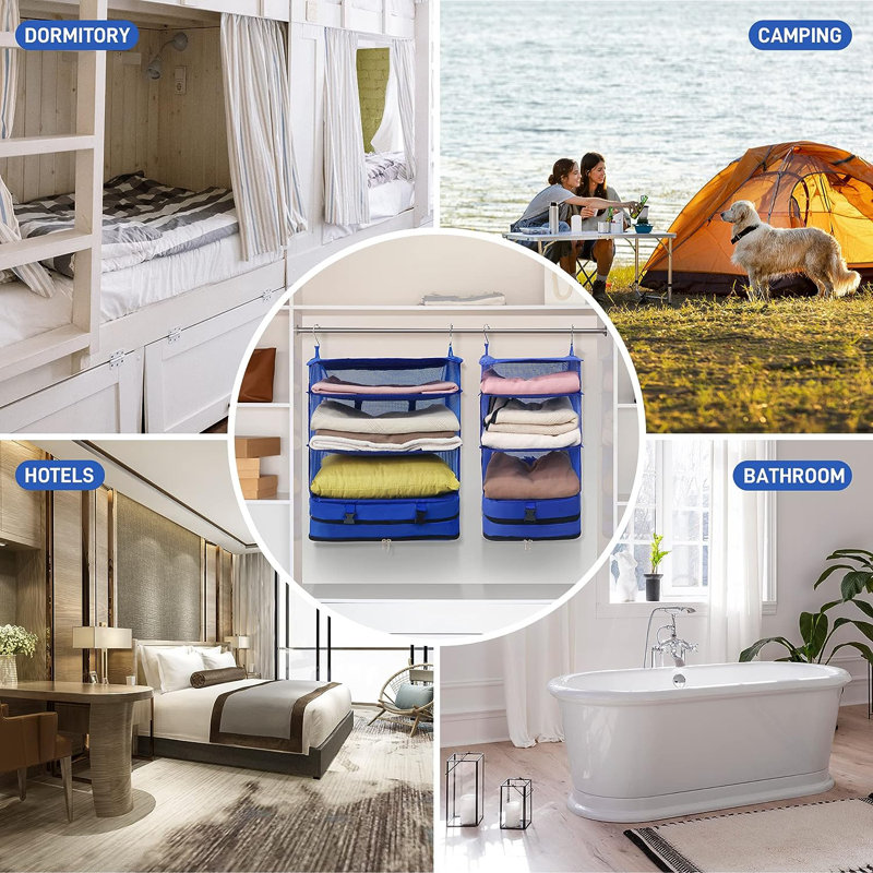 Rangement suspendu en tissu Alyciana, H 24,02 po x l 16,93 po x P 12,60 po, Bleu marine