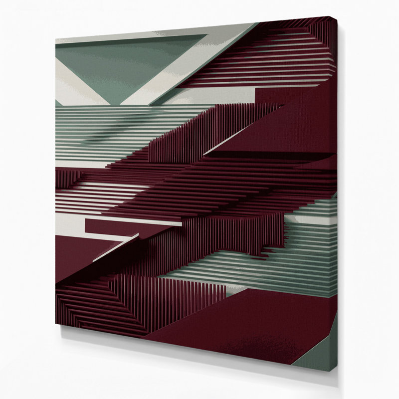 «Geometric Abstraction 47», art mural sur toile rouge, H 16 po x l 16 po