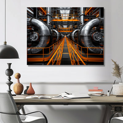 Monochrome Yellow Grey Industrial Pipeline V - Factories Wall Art