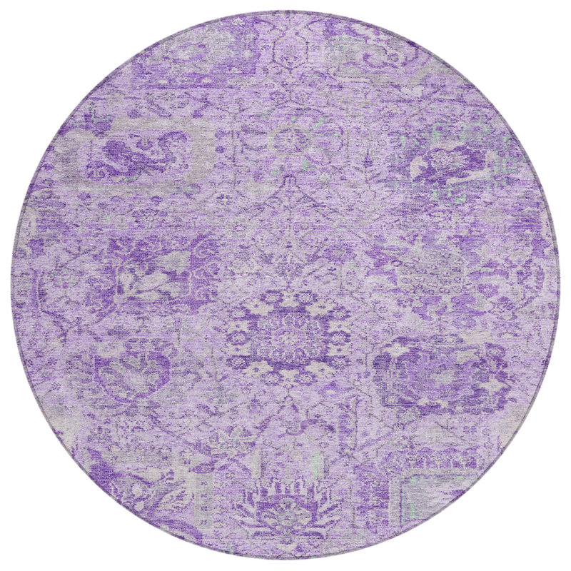 Tapis lavable rond 8 po Lavande and Grey