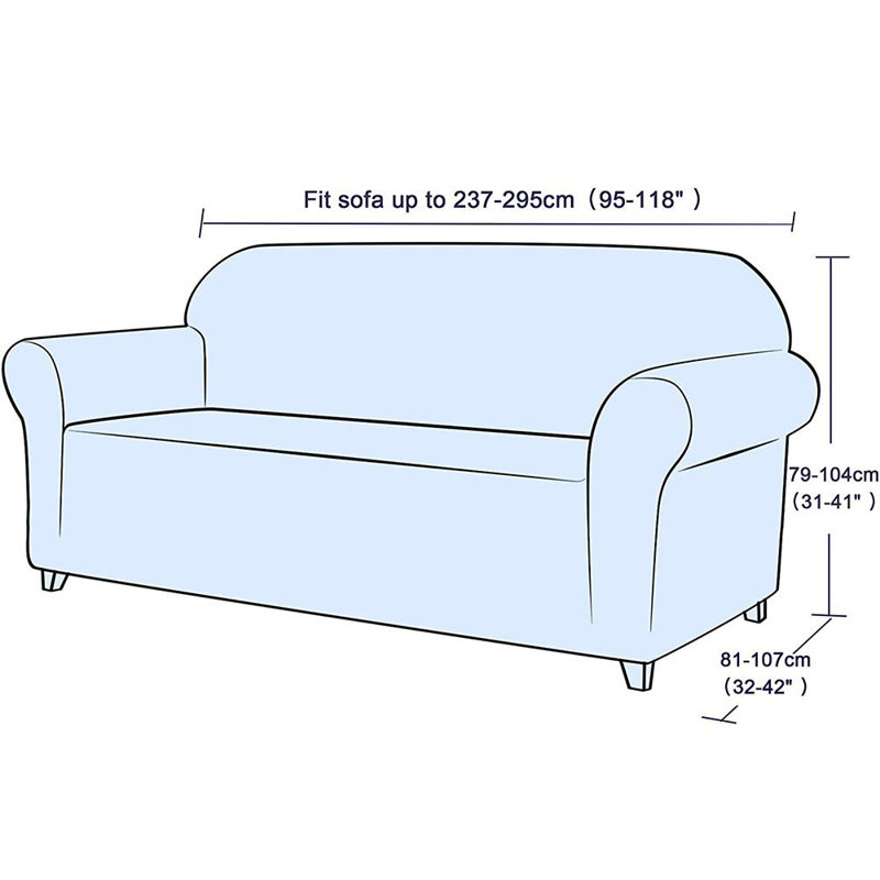Soft Spandex Stretch Box Cushion Sofa Slipcover, Denmi Blue, 104" H x 295" W x 107" D