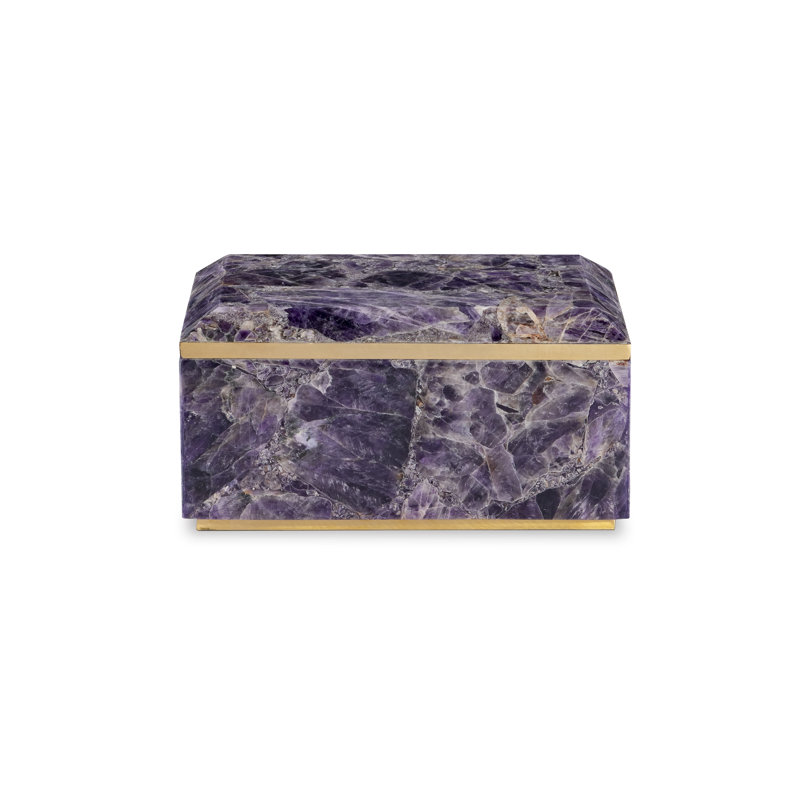 Handmade Amethyst Decorative Box with Brass Trim
